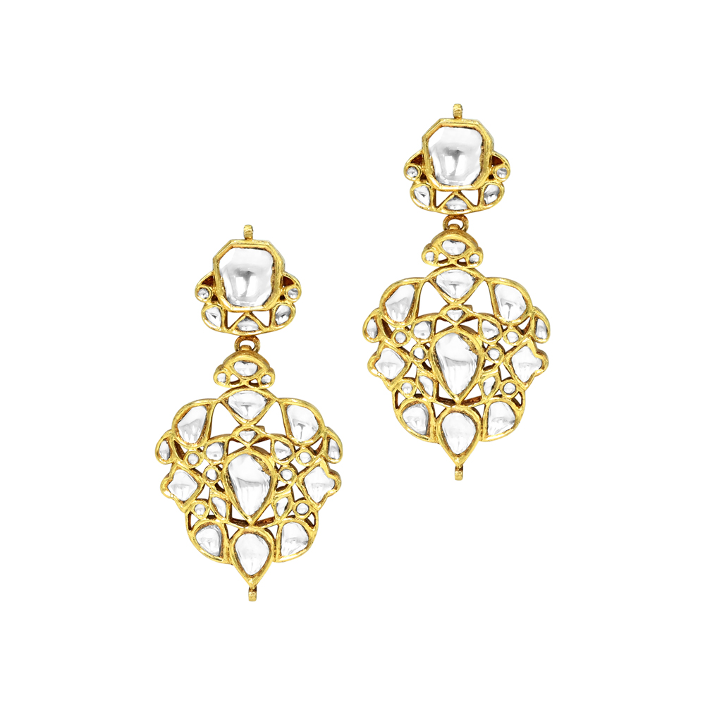 Ivory Polki Danglers with Geometric Petal Design